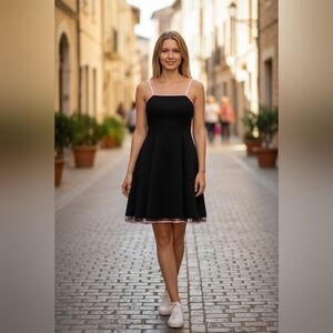 Vintage Y2K Black Pink Trim Cocktail Retro Prom Dress Sz 9/10 Made in USA